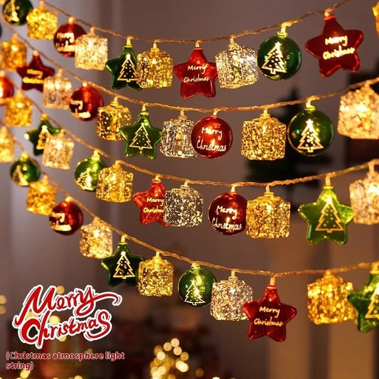 Festive Gold Ball & Star LED Lights – Christmas Decoration Set
