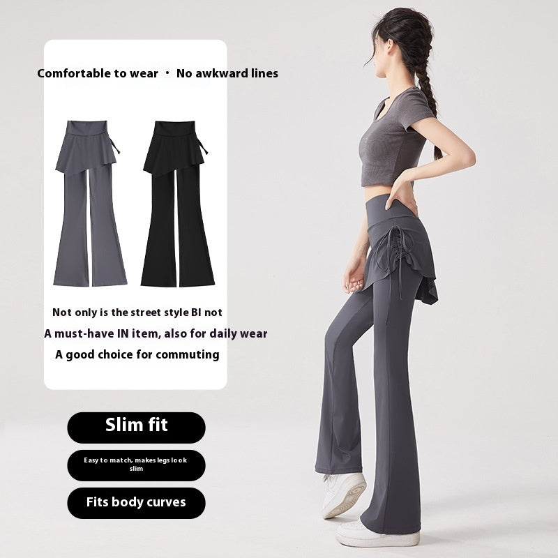 Women’s Fake Two-Piece Skort Pants – High Waist Flare Leggings with Anti-Exposure Skirt