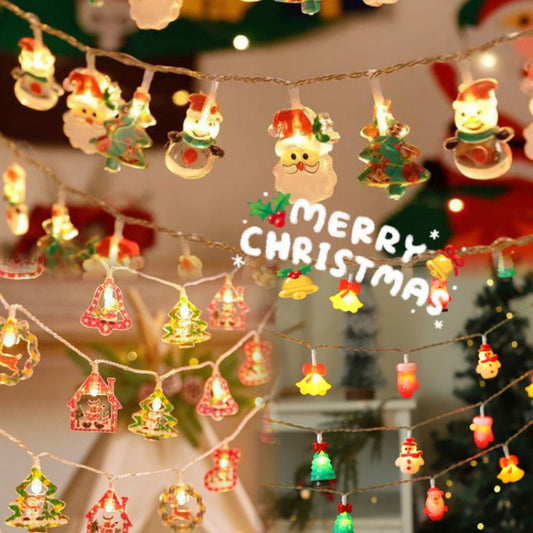Christmas LED String Lights – Santa, Snowman & Tree Decorative Chain for Holiday Home & Party Décor