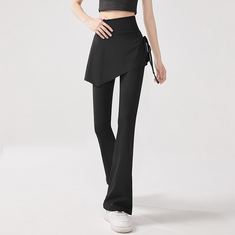 Women’s Fake Two-Piece Skort Pants – High Waist Flare Leggings with Anti-Exposure Skirt
