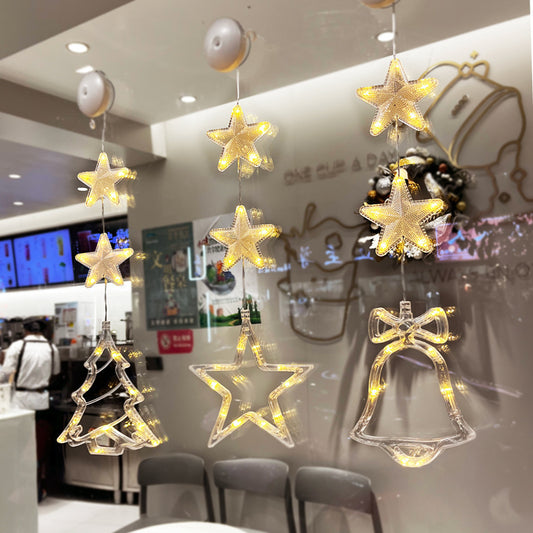 Christmas LED Star Lights – 3pcs Hanging Window Lamp Set for Home Xmas Tree & New Year Decorations