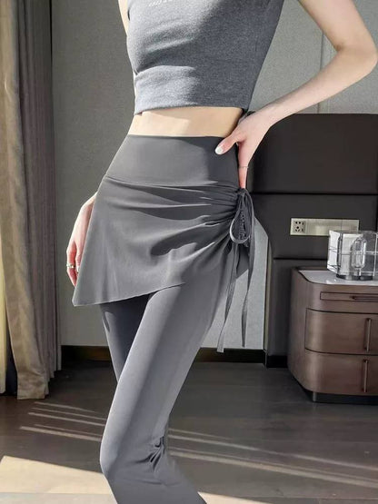 Women’s Fake Two-Piece Skort Pants – High Waist Flare Leggings with Anti-Exposure Skirt