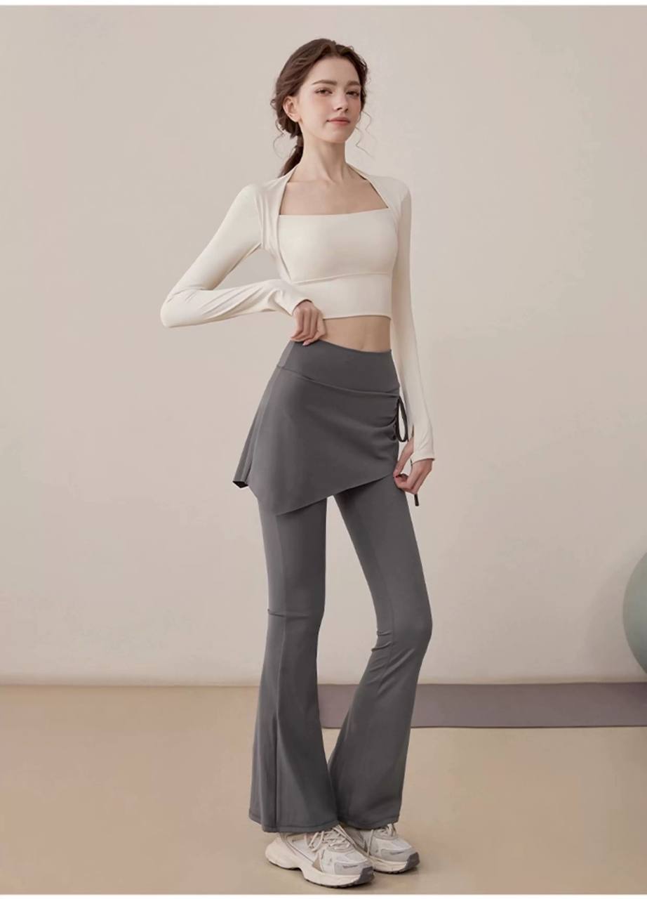 Women’s Fake Two-Piece Skort Pants – High Waist Flare Leggings with Anti-Exposure Skirt