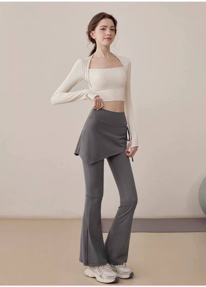 Women’s Fake Two-Piece Skort Pants – High Waist Flare Leggings with Anti-Exposure Skirt