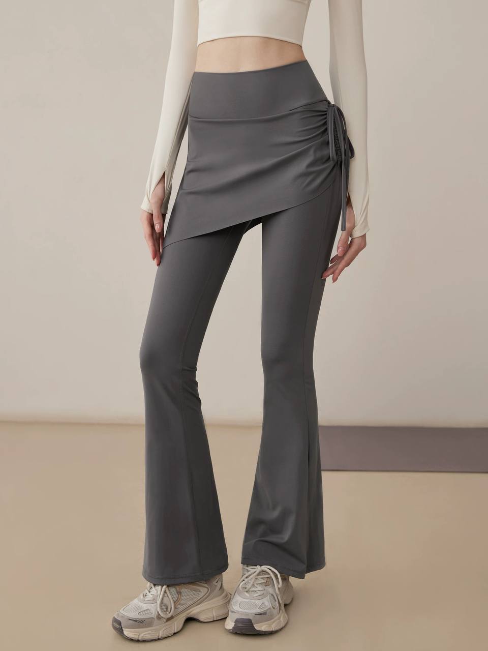 Women’s Fake Two-Piece Skort Pants – High Waist Flare Leggings with Anti-Exposure Skirt