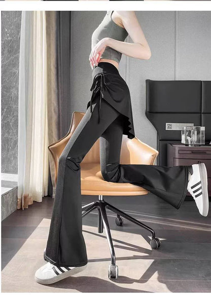 Women’s Fake Two-Piece Skort Pants – High Waist Flare Leggings with Anti-Exposure Skirt