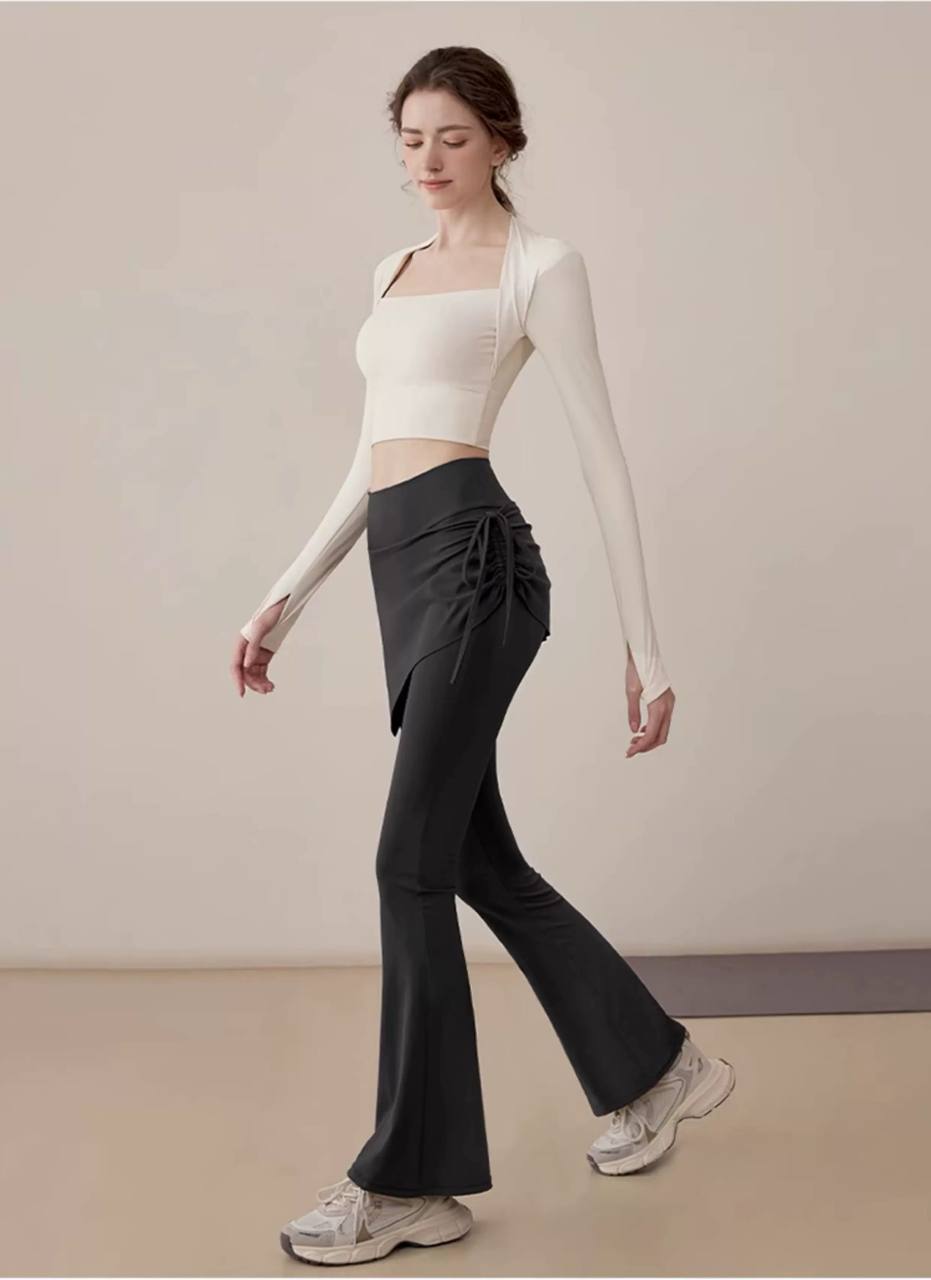 Women’s Fake Two-Piece Skort Pants – High Waist Flare Leggings with Anti-Exposure Skirt