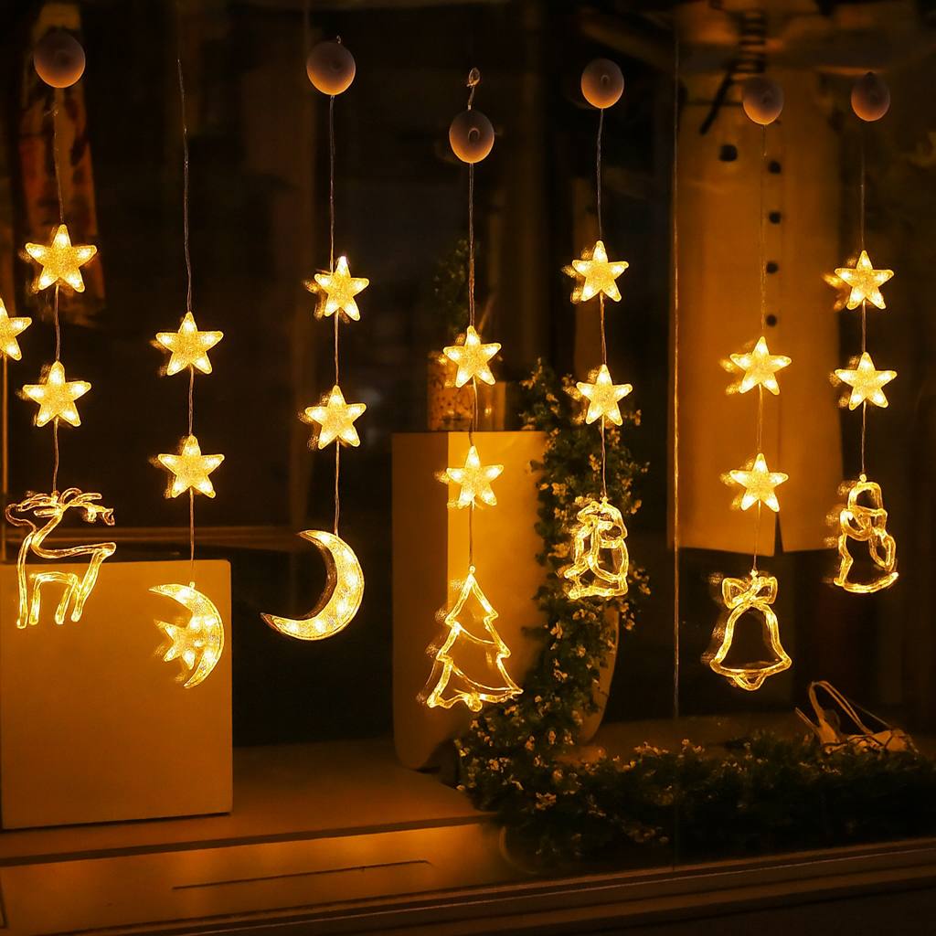Christmas LED Star Lights – 3pcs Hanging Window Lamp Set for Home Xmas Tree & New Year Decorations