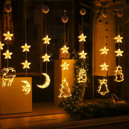 Christmas LED Star Lights – 3pcs Hanging Window Lamp Set for Home Xmas Tree & New Year Decorations