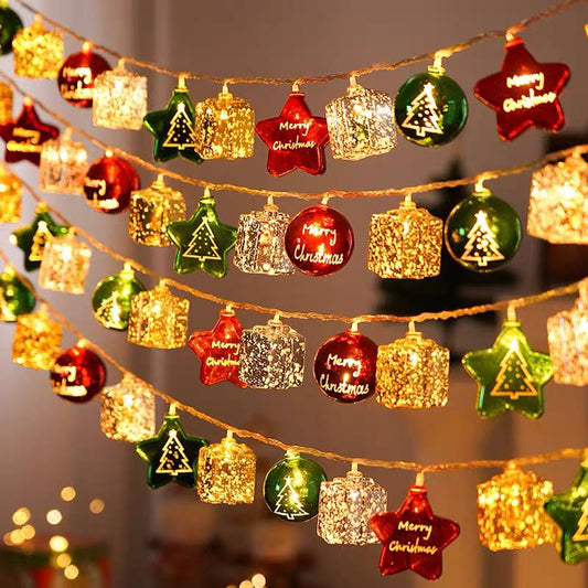 Festive Gold Ball & Star LED Lights – Christmas Decoration Set